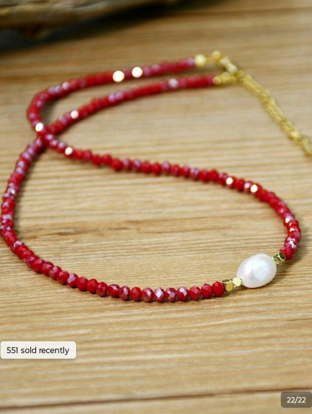 ✨ Minimalist Red Crystal Beaded Natural  Water Pearl   Choker Necklace Red 🍒